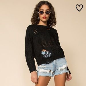 Superdown Distressed Black Sweater